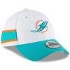 Men's Miami Dolphins New Era White/Aqua 2018 NFL Sideline Home Official 39THIRTY Flex Hat Med/large