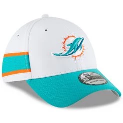 Men's Miami Dolphins New Era White/Aqua 2018 NFL Sideline Home Official 39THIRTY Flex Hat Med/large