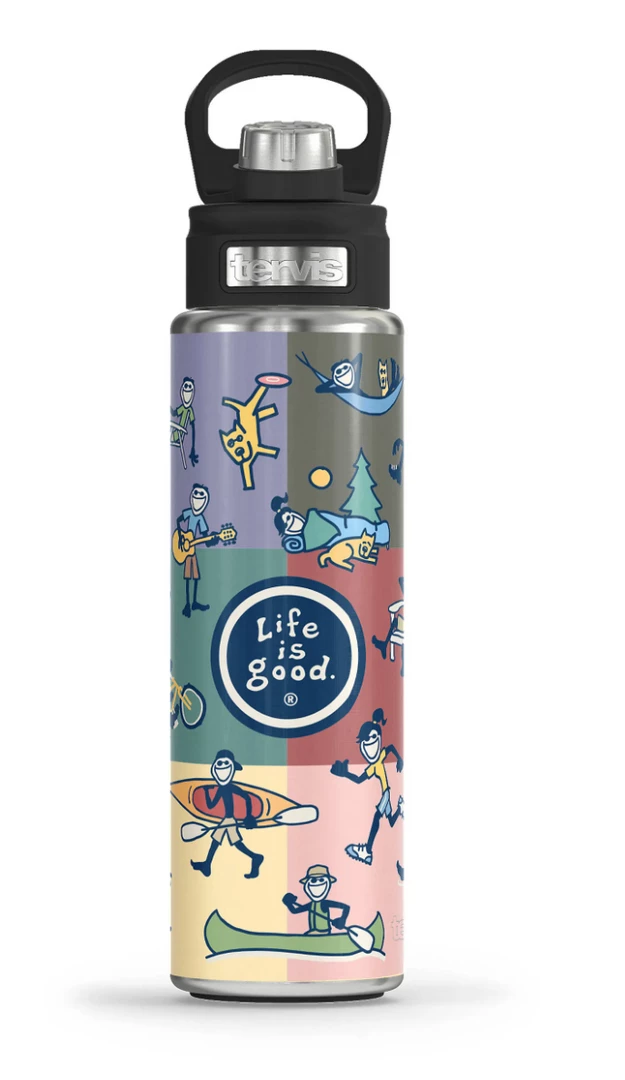 TERVIS Life Is Good® - Jake Collage Stainless Steel Wide Mouth Bottle With Deluxe Spout Lid NCAA 3 TERVIS Life Is Good® - Jake Collage Stainless Steel Wide Mouth Bottle With Deluxe Spout Lid NCAA